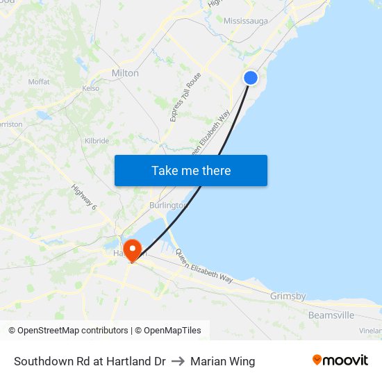 Southdown Rd at Hartland Dr to Marian Wing map