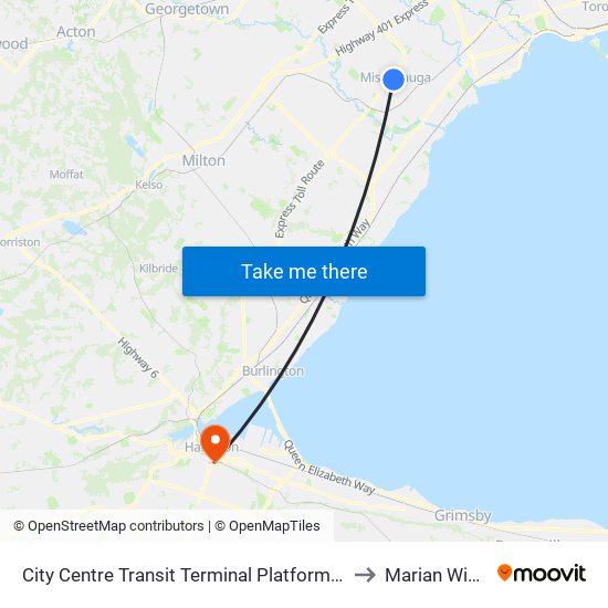 City Centre Transit Terminal Platform K to Marian Wing map