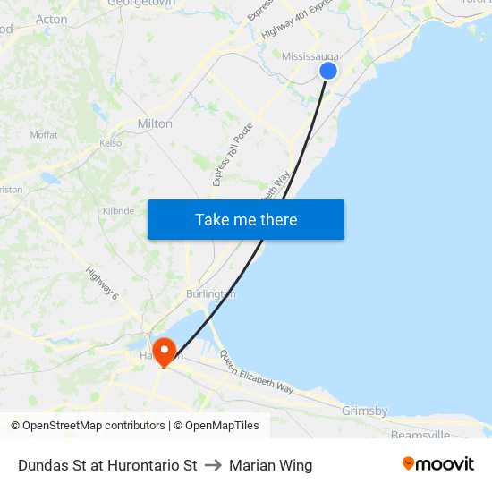 Dundas St at Hurontario St to Marian Wing map