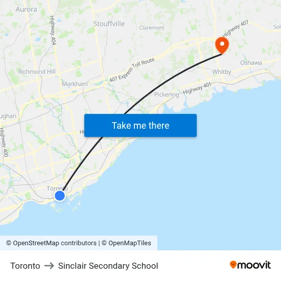 Toronto to Sinclair Secondary School map