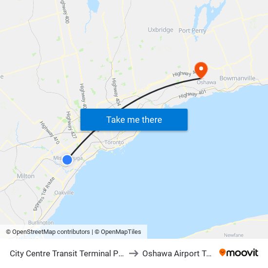 City Centre Transit Terminal Platform K to Oshawa Airport Terminal map