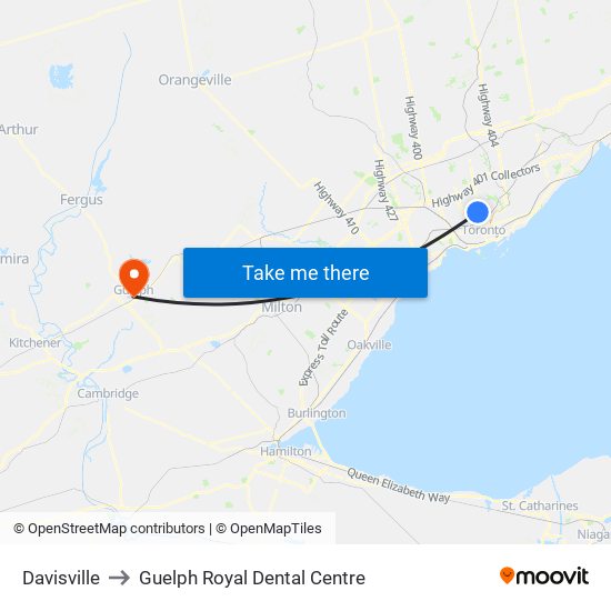 Davisville to Guelph Royal Dental Centre map