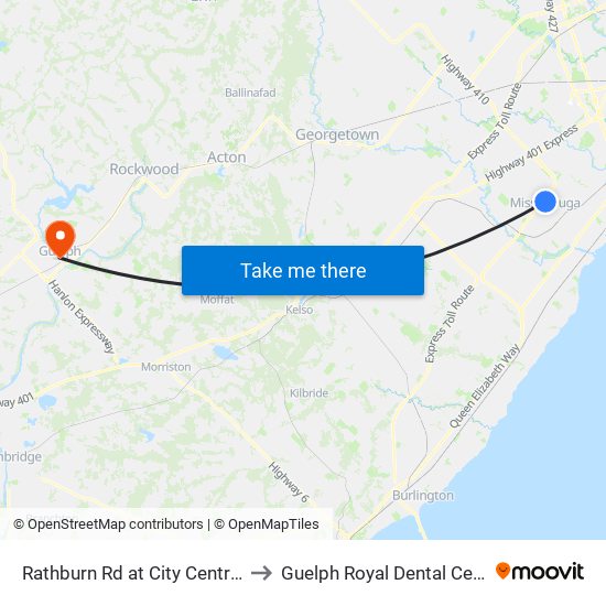 Rathburn Rd at City Centre Dr to Guelph Royal Dental Centre map