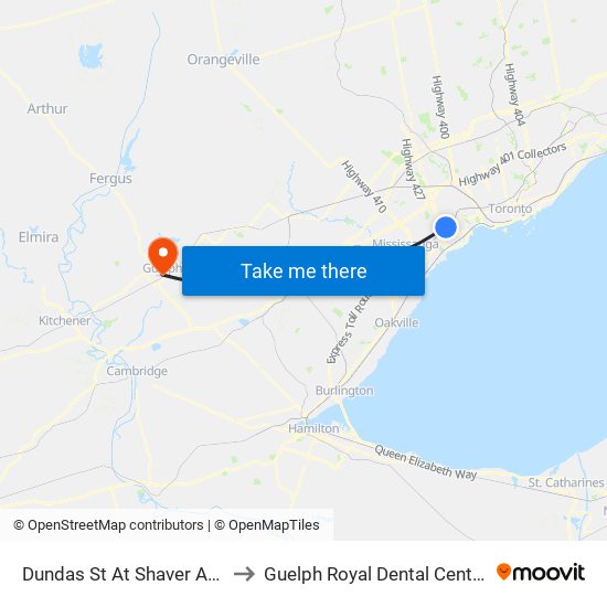 Dundas St At Shaver Ave to Guelph Royal Dental Centre map