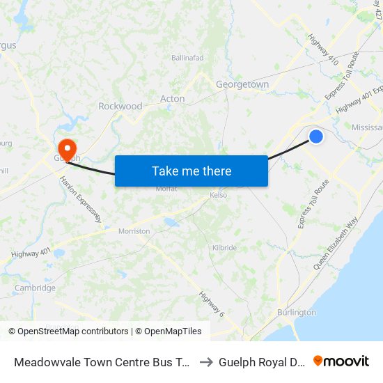 Meadowvale Town Centre Bus Terminal Platform H, I, J to Guelph Royal Dental Centre map