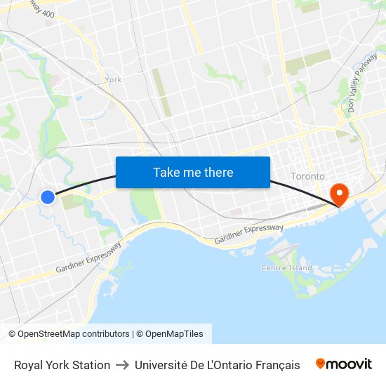 Royal York Station to Université De L'Ontario Français map