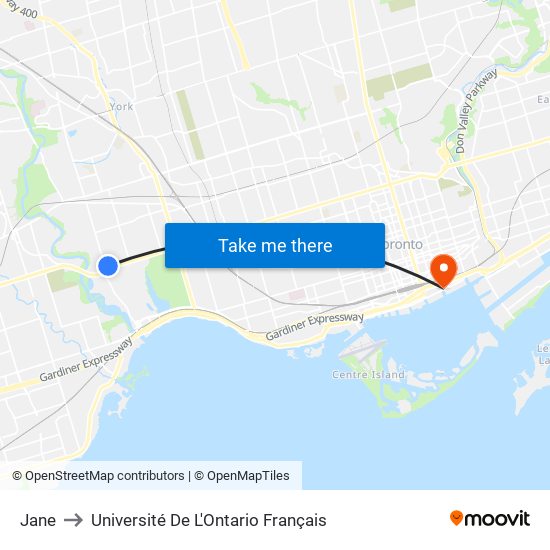 Jane to Université De L'Ontario Français map