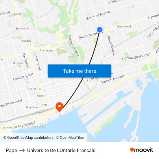 Pape to Université De L'Ontario Français map