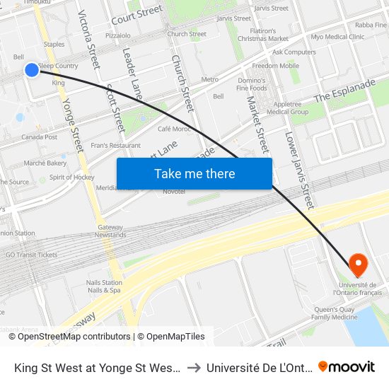 King St West at Yonge St West Side - King Station to Université De L'Ontario Français map