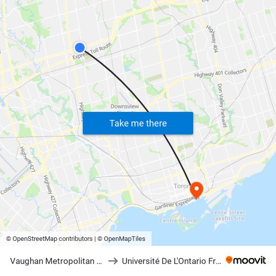 Vaughan Metropolitan Centre to Université De L'Ontario Français map