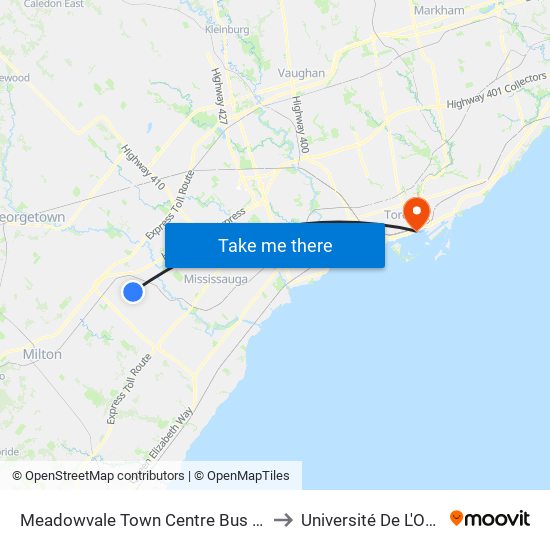 Meadowvale Town Centre Bus Terminal Platform H, I, J to Université De L'Ontario Français map