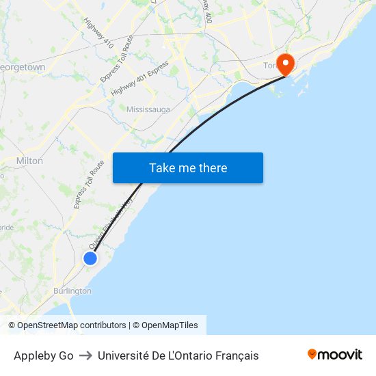 Appleby Go to Université De L'Ontario Français map