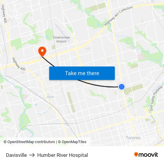 Davisville to Humber River Hospital map