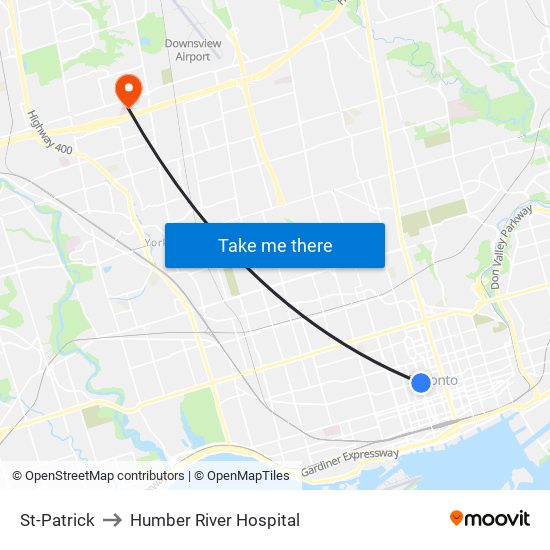 St-Patrick to Humber River Hospital map