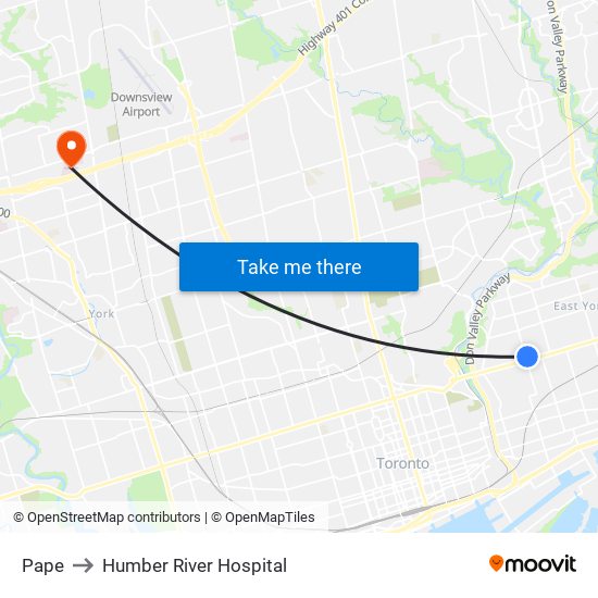 Pape to Humber River Hospital map