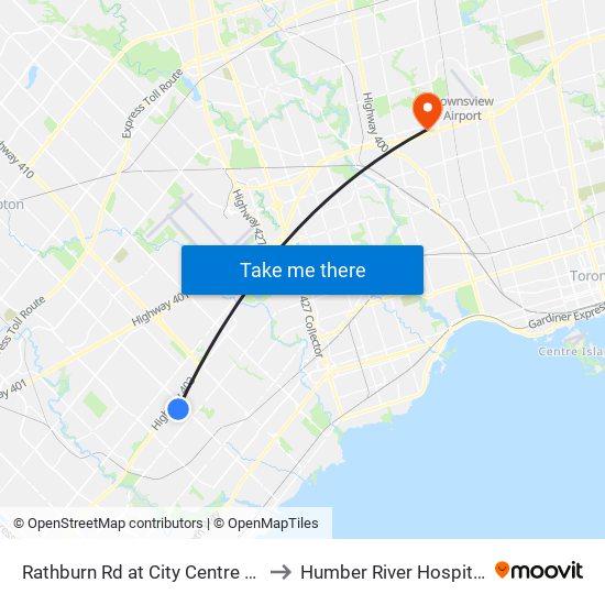 Rathburn Rd at City Centre Dr to Humber River Hospital map