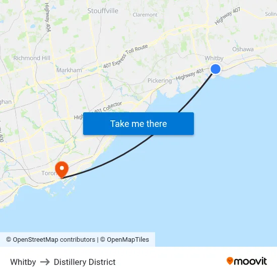 Whitby to Distillery District map