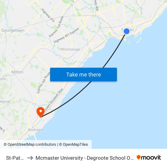 St-Patrick to Mcmaster University - Degroote School Of Business map