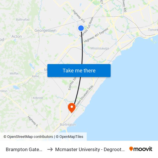 Brampton Gateway Terminal to Mcmaster University - Degroote School Of Business map