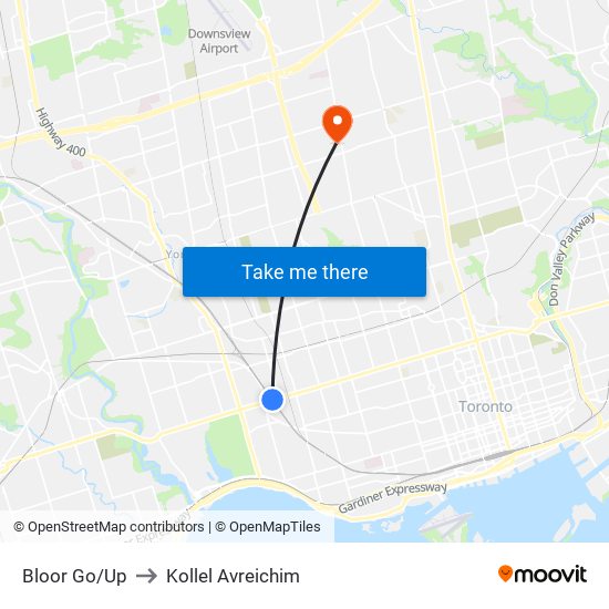 Bloor Go/Up to Kollel Avreichim map