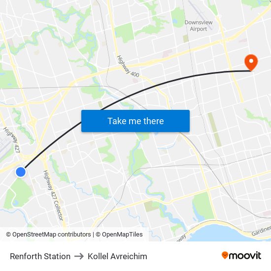 Renforth Station to Kollel Avreichim map