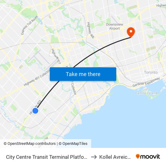 City Centre Transit Terminal Platform K to Kollel Avreichim map