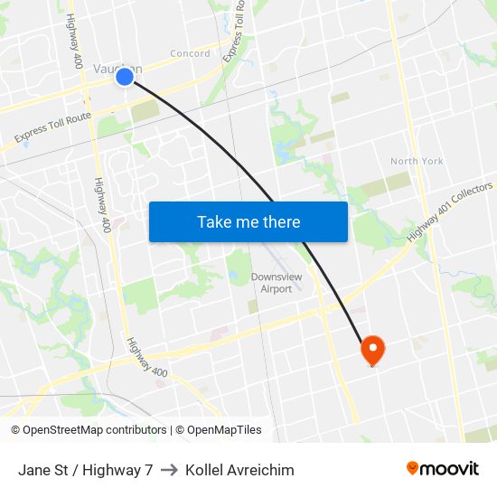 Jane St / Highway 7 to Kollel Avreichim map