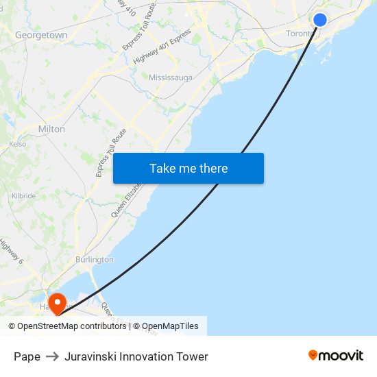 Pape to Juravinski Innovation Tower map