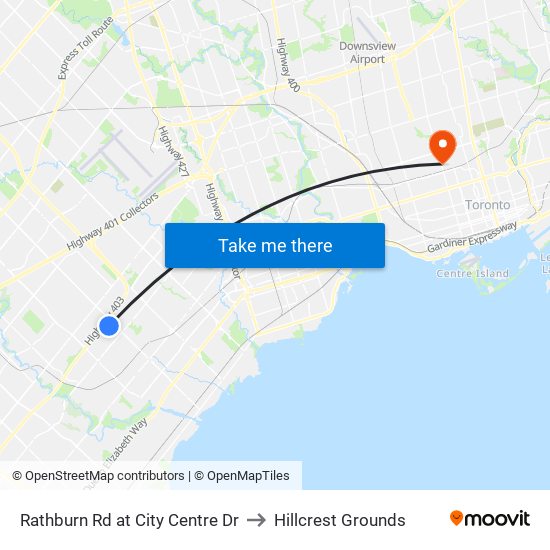 Rathburn Rd at City Centre Dr to Hillcrest Grounds map