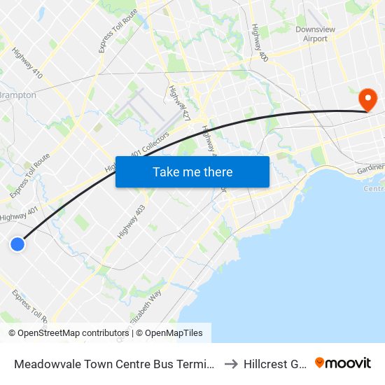 Meadowvale Town Centre Bus Terminal Platform H, I, J to Hillcrest Grounds map