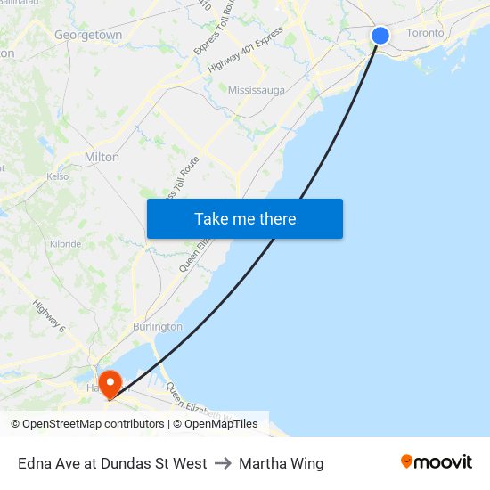 Edna Ave at Dundas St West to Martha Wing map