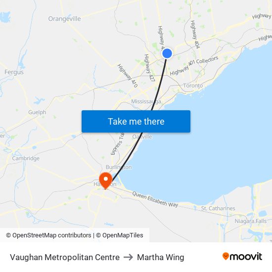Vaughan Metropolitan Centre to Martha Wing map