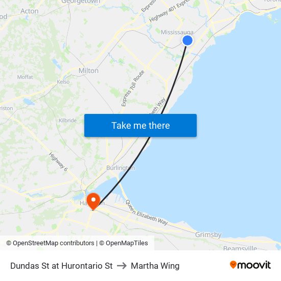 Dundas St at Hurontario St to Martha Wing map