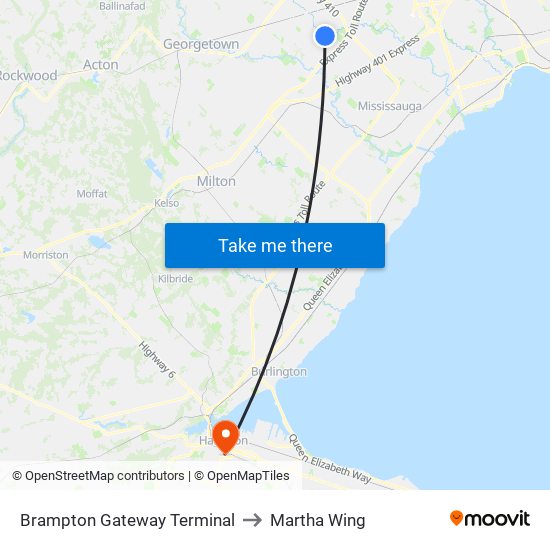 Brampton Gateway Terminal to Martha Wing map