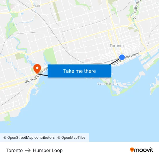 Toronto to Humber Loop map