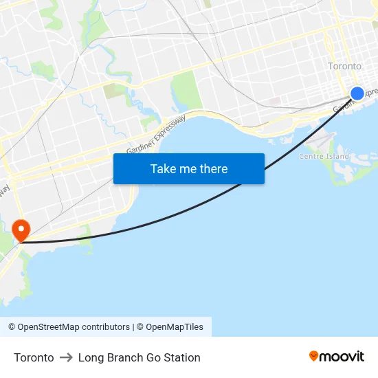 Toronto to Long Branch Go Station map