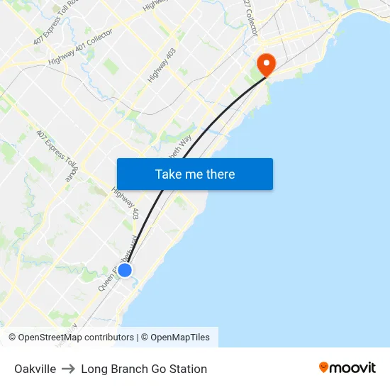 Oakville to Long Branch Go Station map