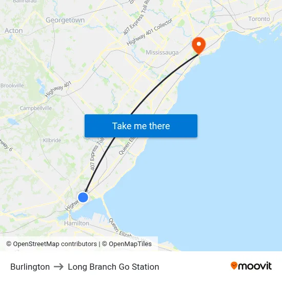 Burlington to Long Branch Go Station map