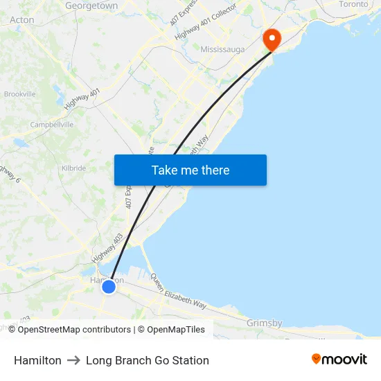 Hamilton to Long Branch Go Station map