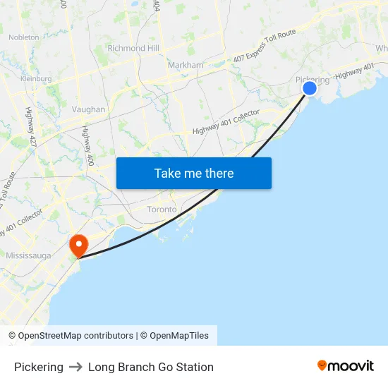 Pickering to Long Branch Go Station map