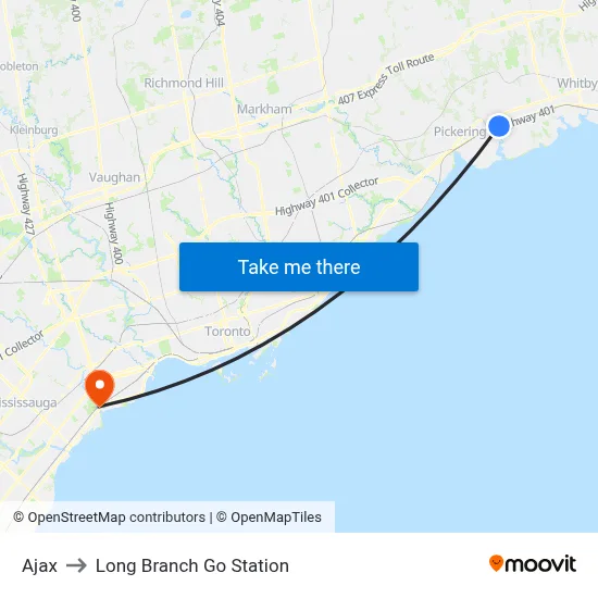 Ajax to Long Branch Go Station map