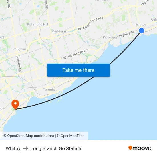 Whitby to Long Branch Go Station map