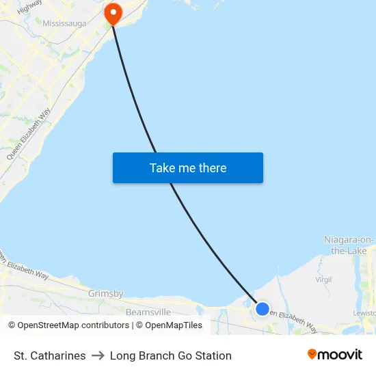 St. Catharines to Long Branch Go Station map