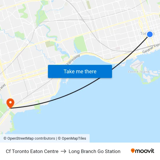 Cf Toronto Eaton Centre to Long Branch Go Station map