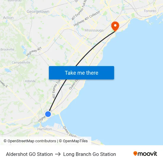 Aldershot GO Station to Long Branch Go Station map