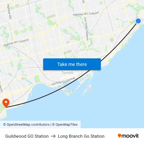 Guildwood GO Station to Long Branch Go Station map