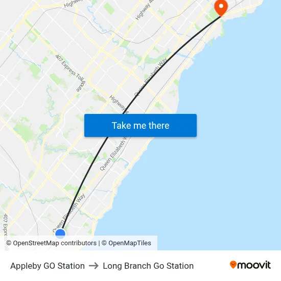 Appleby GO Station to Long Branch Go Station map