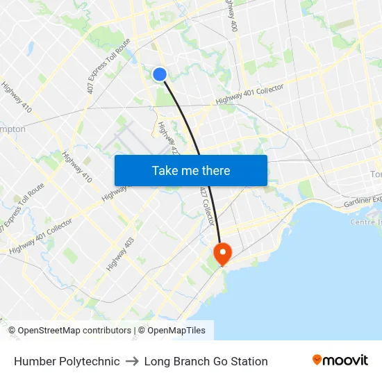 Humber Polytechnic to Long Branch Go Station map