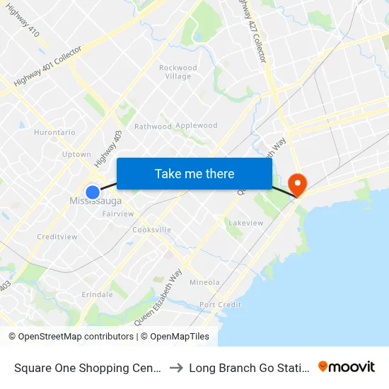 Square One Shopping Centre to Long Branch Go Station map