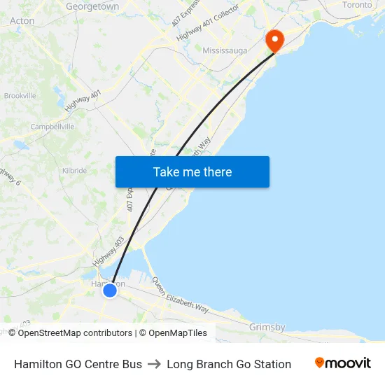 Hamilton GO Centre Bus to Long Branch Go Station map